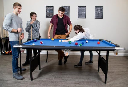 2025 Hathaway Fairmont 6 Ft Portable Pool Table, Adults Folding Billiards Tables for Game Room with Easy Foldable Storage, Includes Full Set of Billiard Balls, Cues, Chalk & Brush
