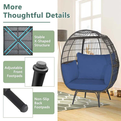 Oversized Wicker Egg Chair with 4 Cushions, Steel Frame Basket Chair Indoor Outdoor Patio Lounge Chair