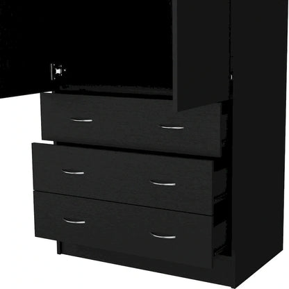 19 Modern Double-door Armoire with 3 Drawers and 1 Hanging Rod for Bedroom
