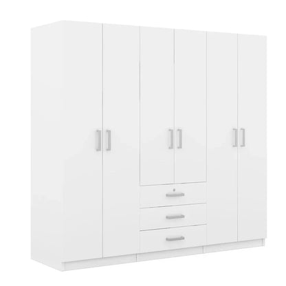 6-Doors Wooden Wardrobe Storage with 3 Big Drawers for Bedroom