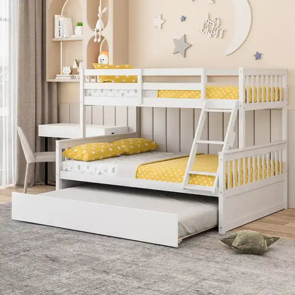 Gymax Twin Over Full Bunk Bed with Twin Trundle Convertible Platform