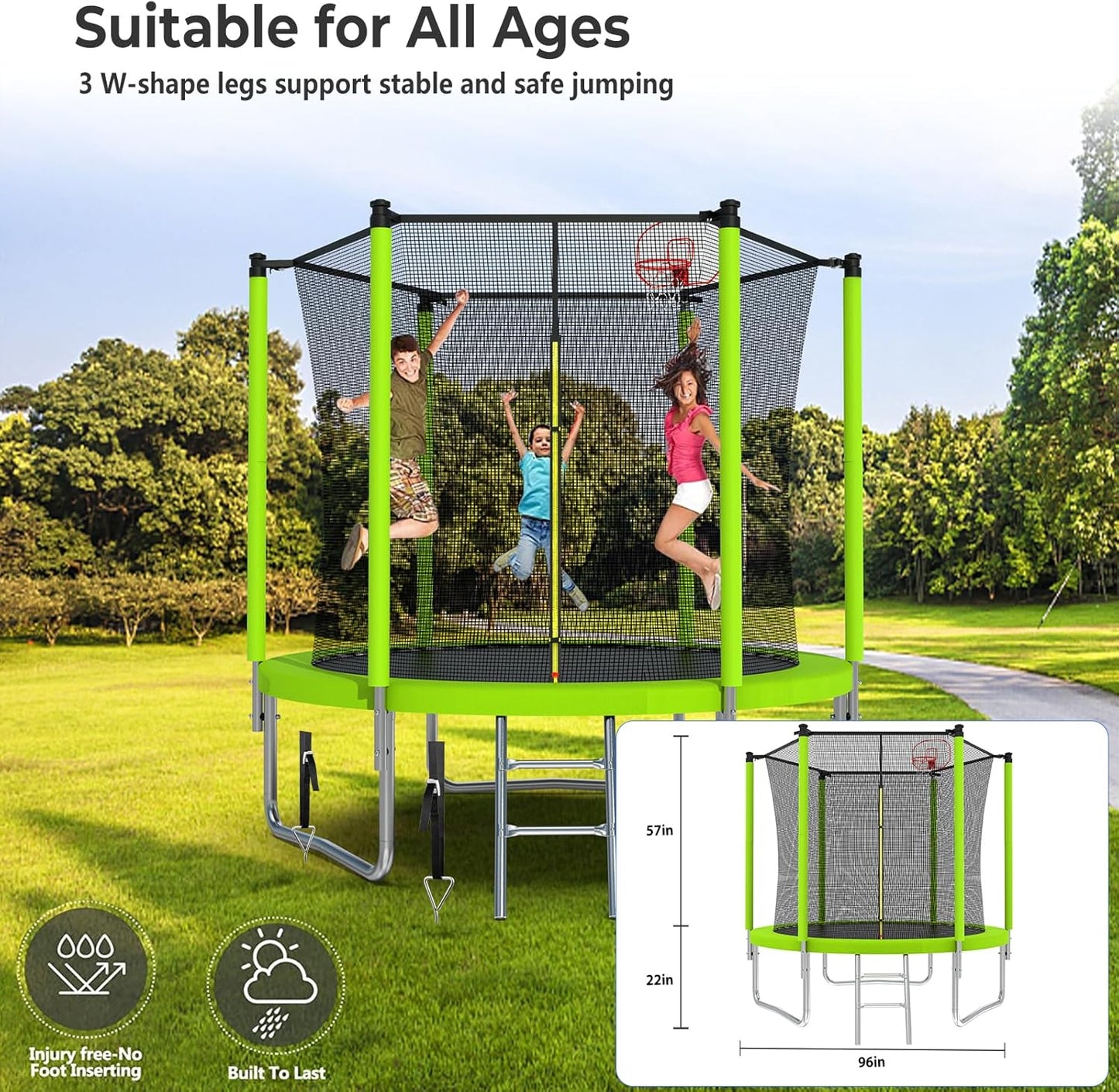 Upgraded 16Ft Trampoline with Basketball Hoop & Net