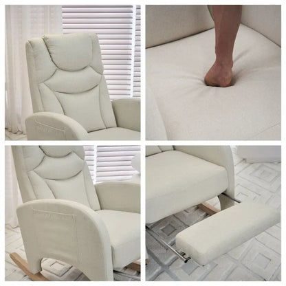 Ergonomic Fabric Nursery Rocking Chair With Adjustable Footrest