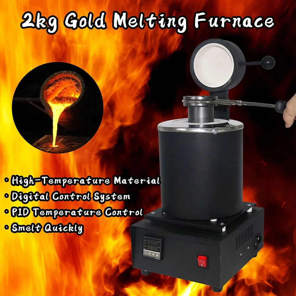 2025 2KG Gold Melting Furnace,1400W 2000F Digital Electric Melting Furnace with Graphite Crucible for Melt Scrap, Silver, Gold, Copper, Aluminum 110V Refining Casting