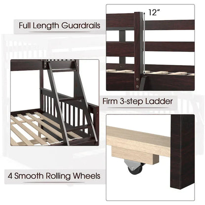 Gymax Twin Over Full Bunk Bed with Twin Trundle Convertible Platform