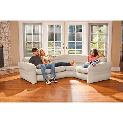 Intex Corner Sofa L-Shaped Inflatable Lounge Couch w/ Cupholders, Gray (2 Pack) - 26