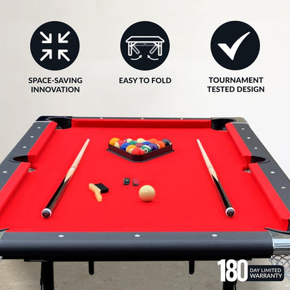 2025 Hathaway Fairmont 6 Ft Portable Pool Table, Adults Folding Billiards Tables for Game Room with Easy Foldable Storage, Includes Full Set of Billiard Balls, Cues, Chalk & Brush