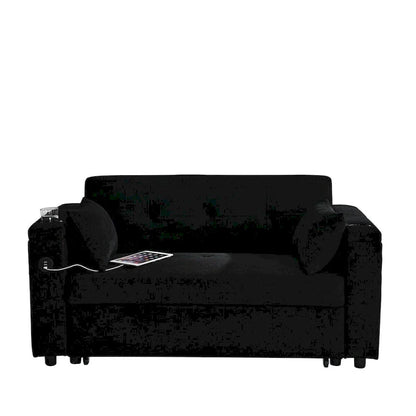 54 Pull-Out Sleeper Sofa Bed, 2 Seat Recliner Sofa Bed with Storage, Lumbar Pillow, USB Power Outlet