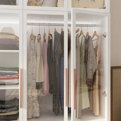 47.2 Wide Armoire LED Light All Glass Door Closet Cabinet Wardrobe
