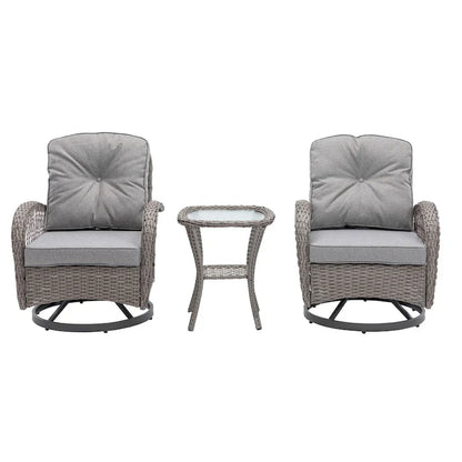 3 Pieces Outdoor Swivel Rocker Patio Chairs, 360 Degree Rocking Patio Conversation Set