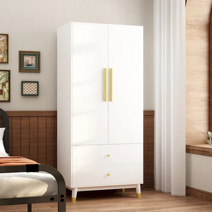 Wardrobe Closet Armoire with 2 Doors Wooden Clothes Storage Cabinet