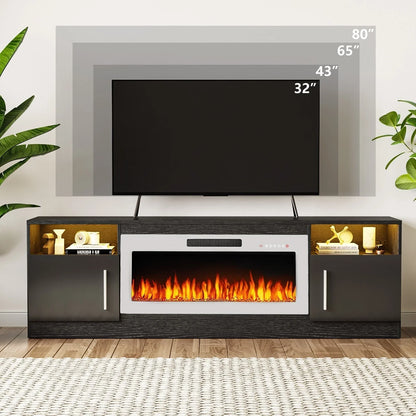 Bossin 70 Fireplace TV Stand with 36 Electric Fireplace, TV Stand for TVs Up to 80, 16 Colors LED Lights/Entertainment Center