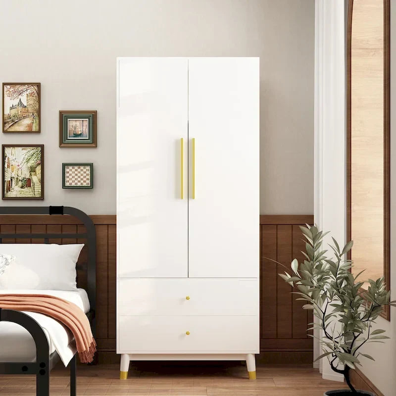 Wardrobe Closet Armoire with 2 Doors Wooden Clothes Storage Cabinet