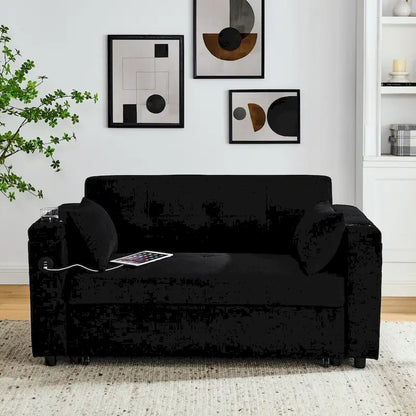 54 Pull-Out Sleeper Sofa Bed, 2 Seat Recliner Sofa Bed with Storage, Lumbar Pillow, USB Power Outlet