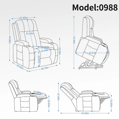 Lazy Boy Power Lift Recliner Chair, Modern Single Motor Massage Sofa Chair with Lumbar Heating, USB Charging Port, Cup Holders