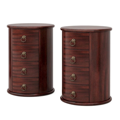 No Assembly Solid Wood End Table, Vintage Round Side Drawers Table