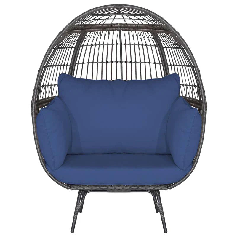 Oversized Wicker Egg Chair with 4 Cushions, Steel Frame Basket Chair Indoor Outdoor Patio Lounge Chair