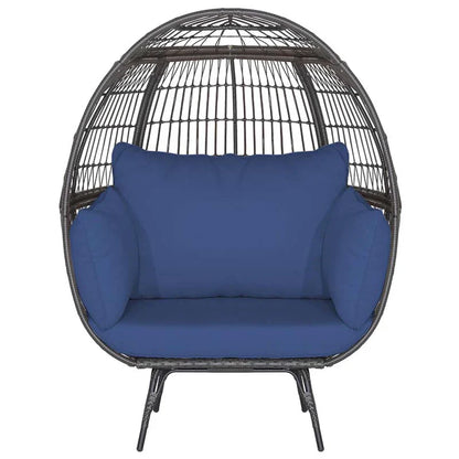 Oversized Wicker Egg Chair with 4 Cushions, Steel Frame Basket Chair Indoor Outdoor Patio Lounge Chair