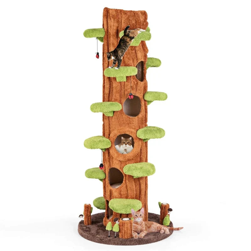 90.5" Tall Luxury Simulation Cat Tree, Modern Realistic Multi-Level Cat Tower w/ 5 Condos & Sisal Scratch Pad, Large Lifelike Indoor Cat Tree