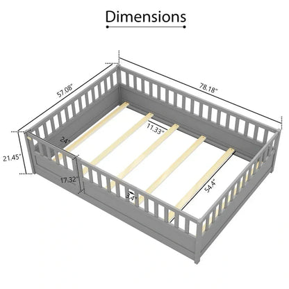 Montessori wooden children's floor bed with Support slat