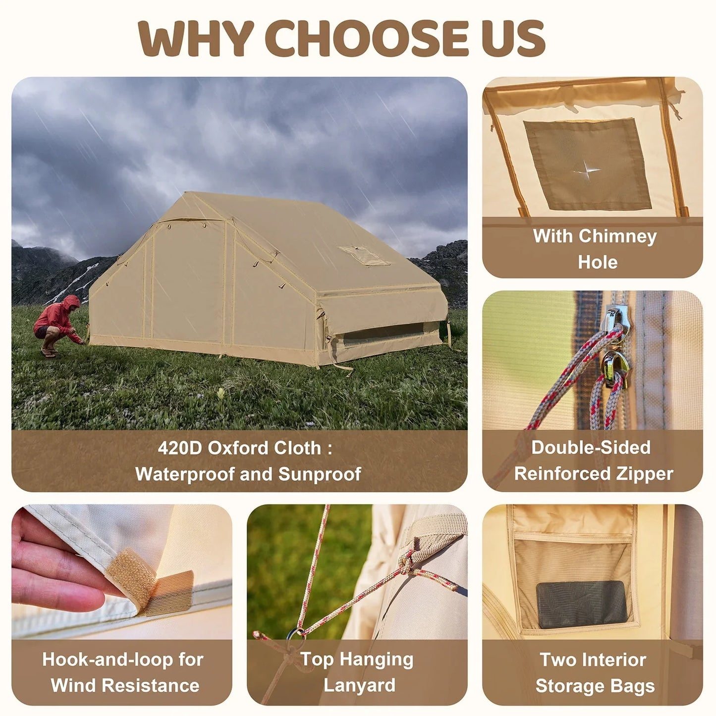 2025 6 Person Inflatable Camping Tent with Pump, 10ft x7ft Glamping Family Tent Easy Setup 4 Season Waterproof Windproof Outdoor Blow Up Tent Luxury Oxford Cabin with Mesh Windows & Doors sgtnighsdesigns