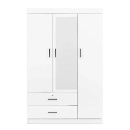 3-Door Mirror Wardrobe with Shelves and 2 Drawers