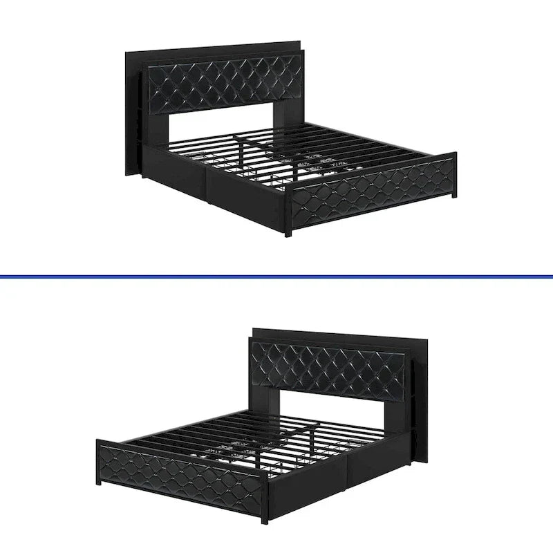 Moasis Queen Size PU Bed Frame LED Upholstered Platform Bed Frame