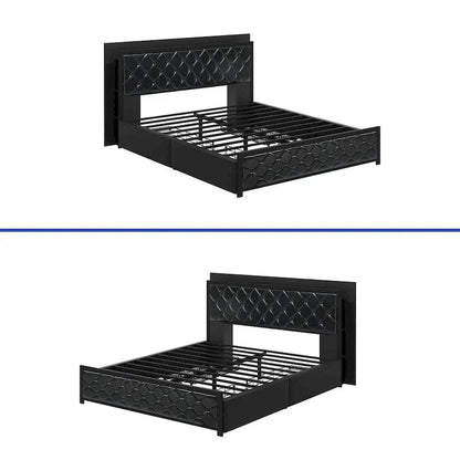 Moasis Queen Size PU Bed Frame LED Upholstered Platform Bed Frame