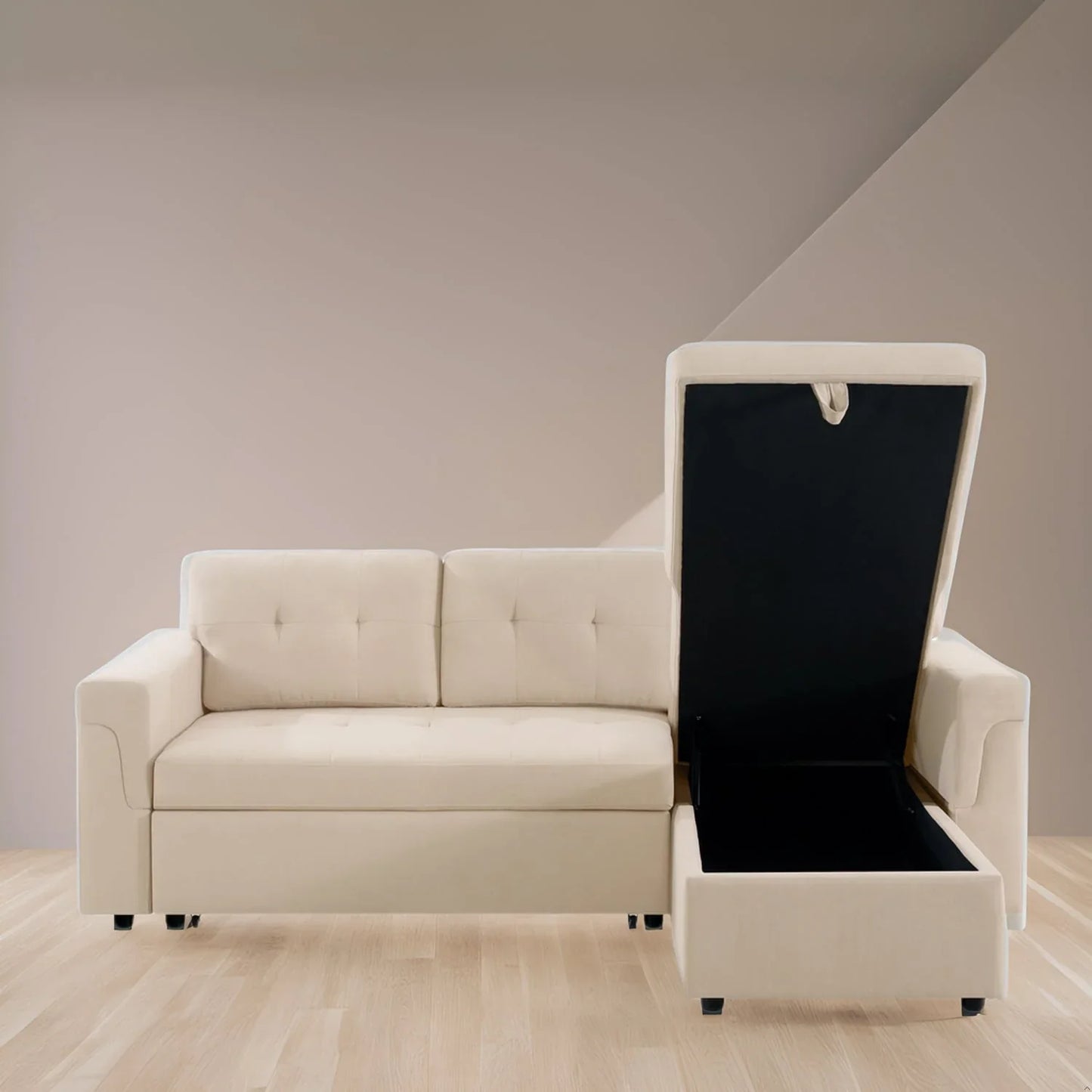 Convertible Reversible Sectional Sofa with Pull-Out Sleeper Bed, Hidden Storage Chaise, and Durable Legs