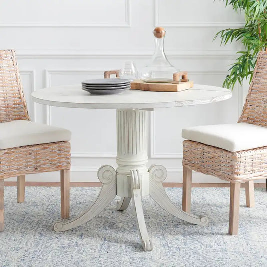 SAFAVIEH Jeane Antique White Drop Leaf Dining Table - 43 W x 43 D x 31 H - 43Wx43Dx31H