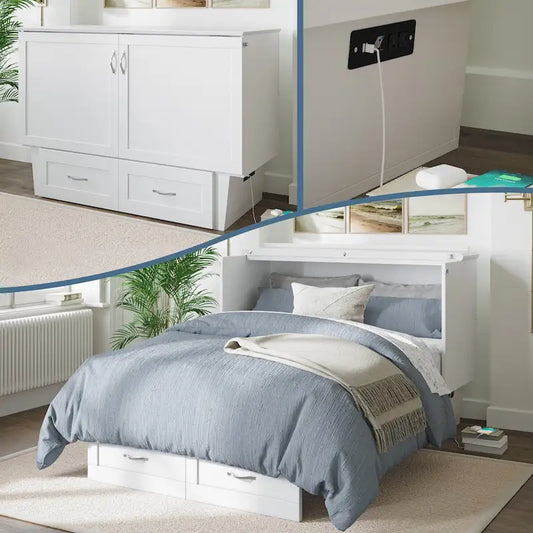 Monroe Full Murphy Bed Chest with 6 Memory Foam Mattress