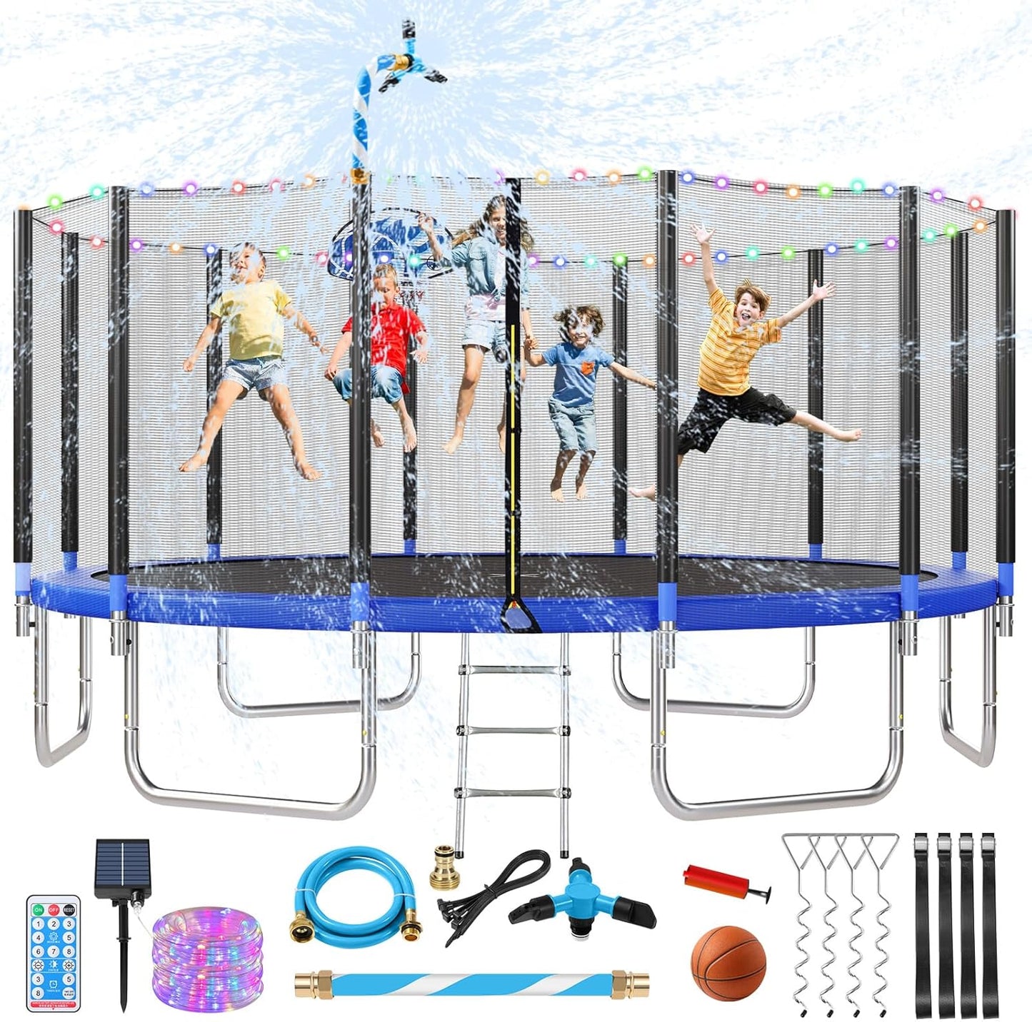 Upgraded 16Ft Trampoline with Basketball Hoop & Net