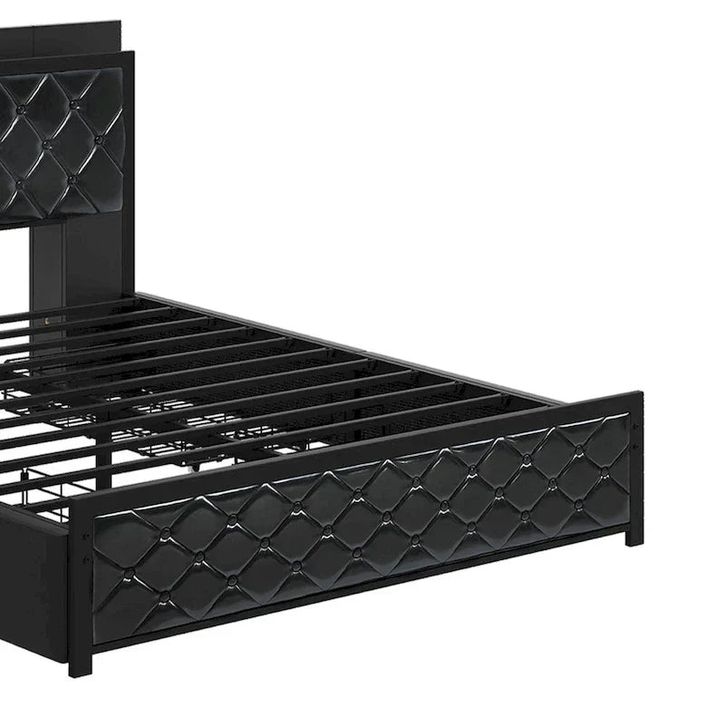 Moasis Queen Size PU Bed Frame LED Upholstered Platform Bed Frame