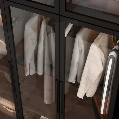 47.2 Wide Armoire LED Light All Glass Door Closet Cabinet Wardrobe