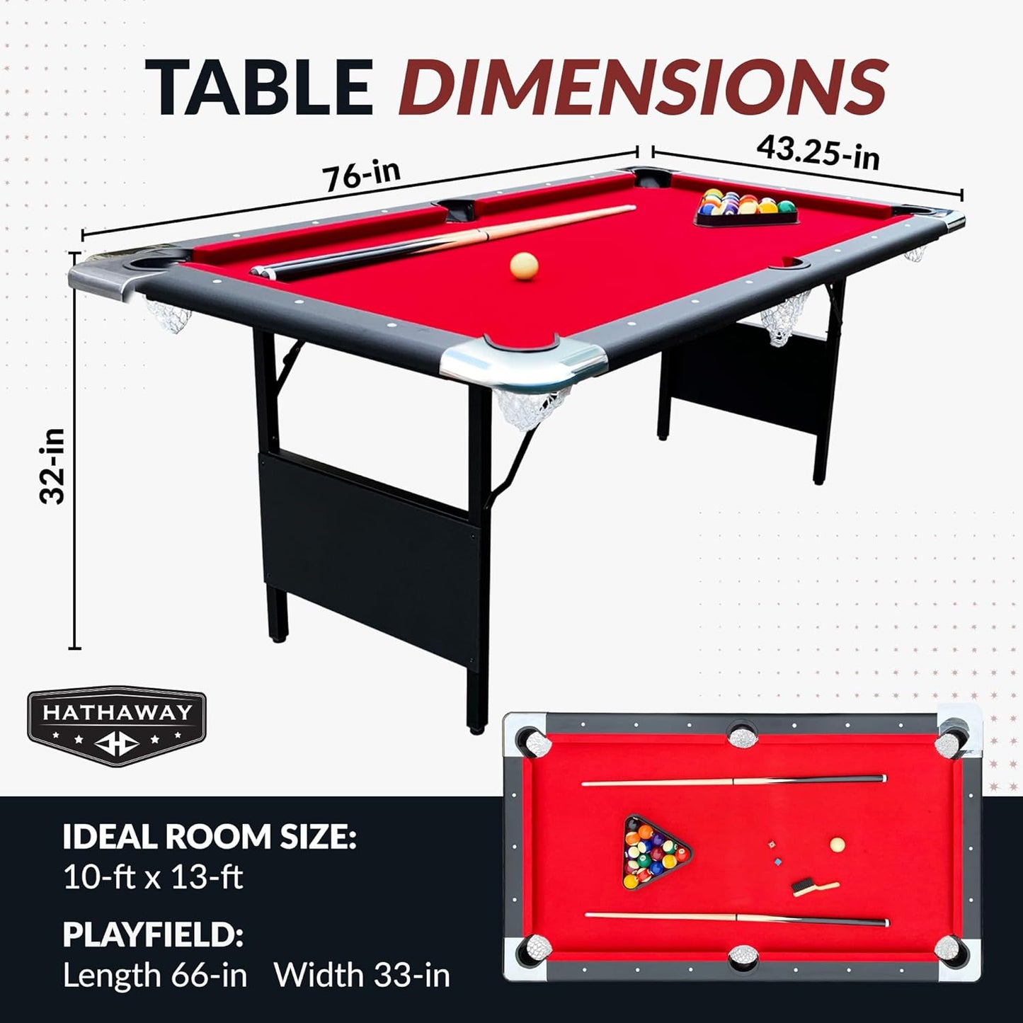 2025 Hathaway Fairmont 6 Ft Portable Pool Table, Adults Folding Billiards Tables for Game Room with Easy Foldable Storage, Includes Full Set of Billiard Balls, Cues, Chalk & Brush