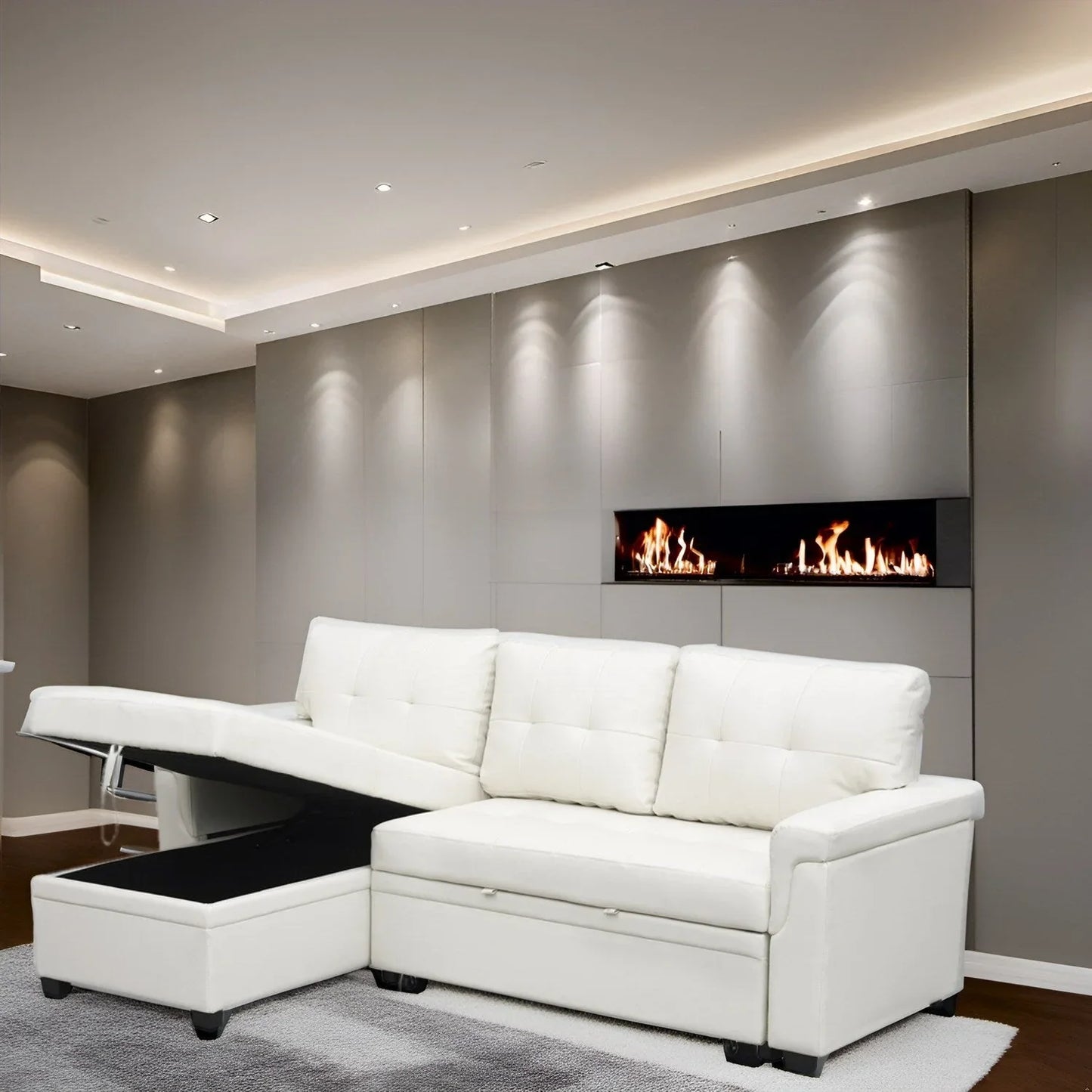 Reversible Sectional Sofa with Pull-Out Sleeper Bed, Hidden Storage Chaise, Durable Legs,