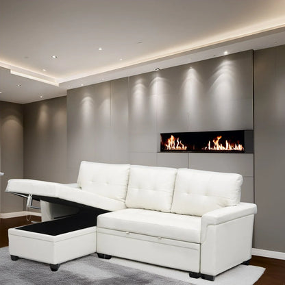 Reversible Sectional Sofa with Pull-Out Sleeper Bed, Hidden Storage Chaise, Durable Legs,