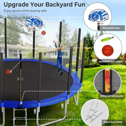 Upgraded 16Ft Trampoline with Basketball Hoop & Net