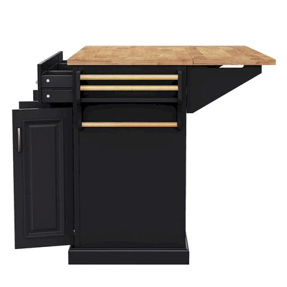 54 Large Kitchen Island with Rubber Wood Drop Leaf, Embossed Texture Rolling Kitchen Cart on 4 Wheels with 4 Doors & 3 Drawers