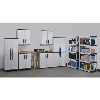 2025 Gray Plastic Freestanding Garage Cabinet, 35′′W x 71′′H x 18′′D, with Adjustable Shelves and Lockable Doors