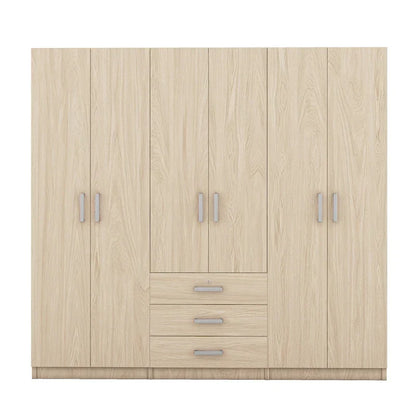 6-Doors Wooden Wardrobe Storage with 3 Big Drawers for Bedroom