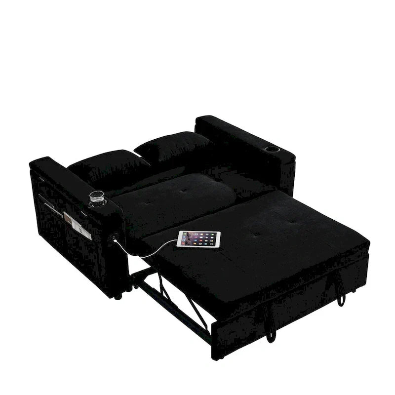54 Pull-Out Sleeper Sofa Bed, 2 Seat Recliner Sofa Bed with Storage, Lumbar Pillow, USB Power Outlet