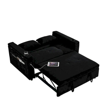 54 Pull-Out Sleeper Sofa Bed, 2 Seat Recliner Sofa Bed with Storage, Lumbar Pillow, USB Power Outlet