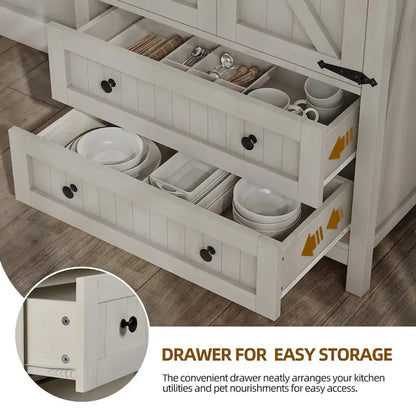 64 Farmhouse Tall Kitchen Pantry Storage Cabinet with 2 Drawers & Doors