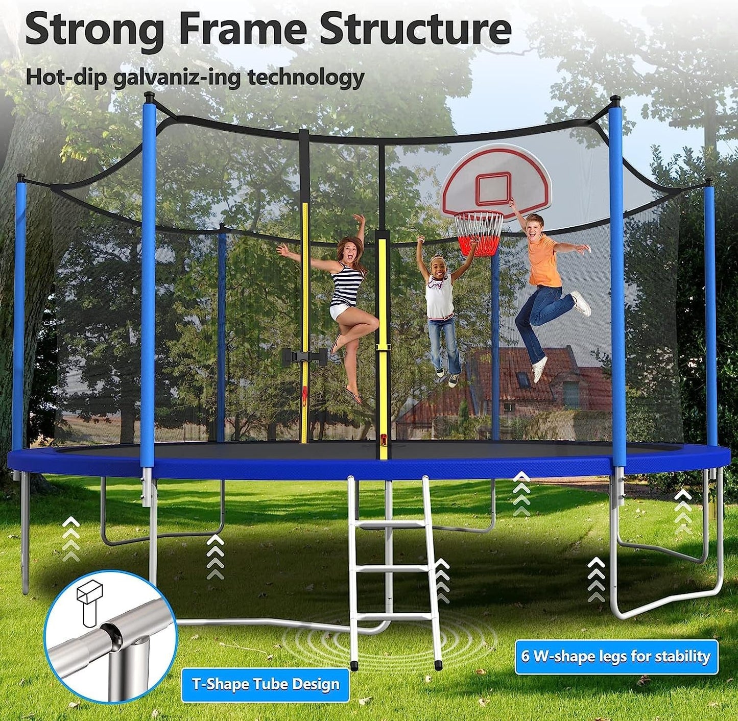 Upgraded 16Ft Trampoline with Basketball Hoop & Net