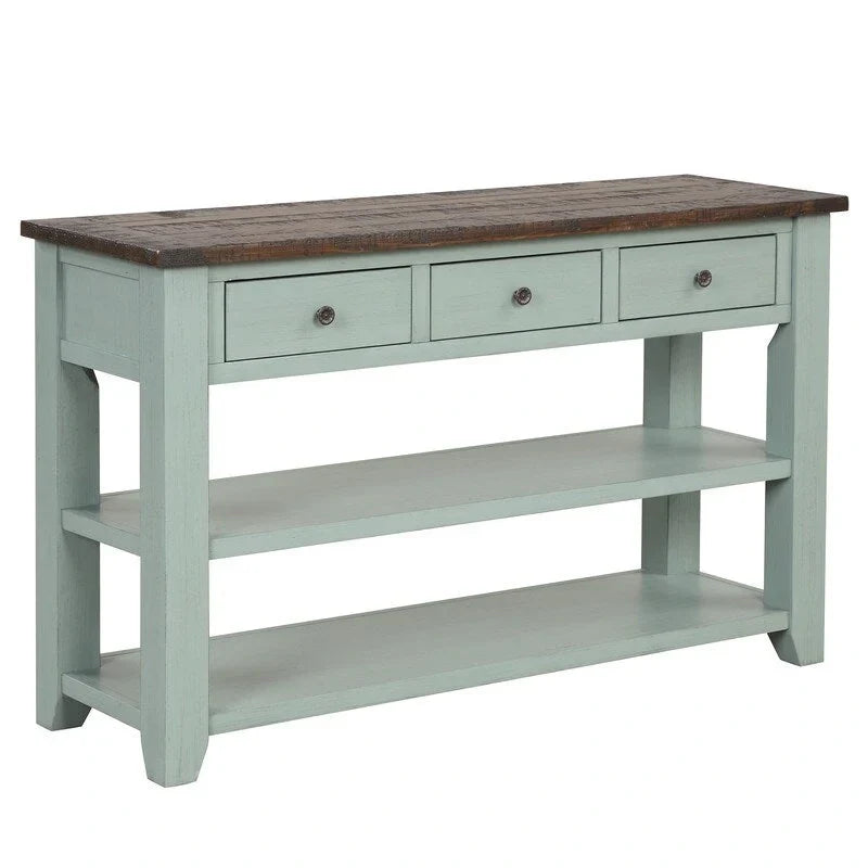 Wood Console Table with 3 Storage Drawers and 2 Shelves