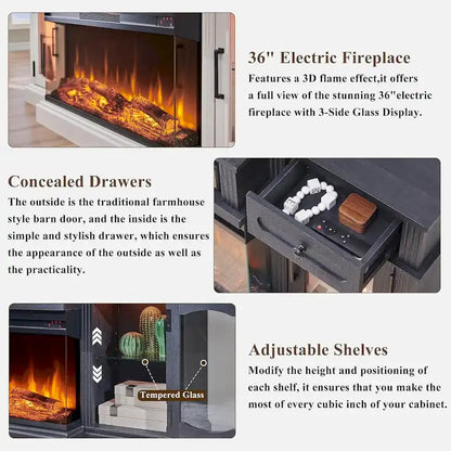 Farmhouse Electric Fireplace TV Stands up to 80, Entertainment Center