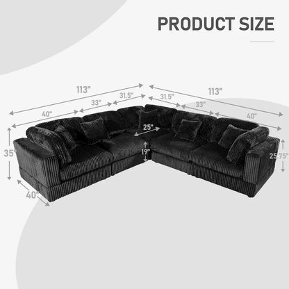 Oversized 6-Piece Corduroy Upholstered L-Shaped Modular Sectional Sofa, DIY Combination