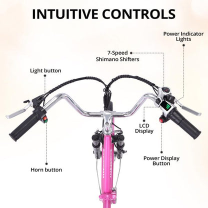 Electric Tricycle for Adults, 7 Speeds Folding Electric Trike, 24 Inch 3 Wheel Motorized Bicycle w/ 36V 10Ah Removable Battery, E Trikes with Large Basket, 330 Loading Capacity, 250W Motor, Pink