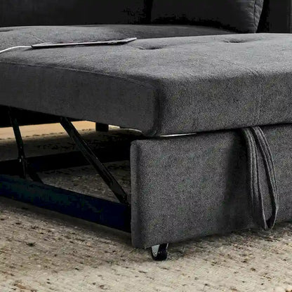 54 Pull-Out Sleeper Sofa Bed, 2 Seat Recliner Sofa Bed with Storage, Lumbar Pillow, USB Power Outlet